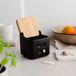 KOOK TIME Boîte à ail - Céramique avec couvercle en bois de bambou - Rangement pour ail avec trous de ventilation pour une conservation optimale - Pot à ail 11,5 x 11,5 x 11,5 cm - Noir mat