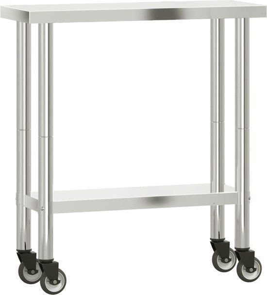vidaXL Keukenwerktafel met wielen - 82,5x30x85 cm - Roestvrij staal