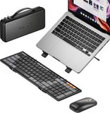 ProtoArc Opvouwbaar Bluetooth Toetsenbord en Muis – Draadloos Toetsenbord met Draadloze Muis – Inclusief Laptop Standaard en Luxe Reiskoffer – Multi-Device – Zwart
