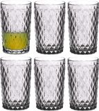 Vivalto Drinkglazen/waterglazen Diamonds - tumblers - grijs glas - set 6x stuks - 370 ml