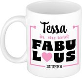 Bellatio Decorations Naam mok Tessa - wit - Fabulous - keramiek - 300 ml - cadeau collega beker - cadeau
