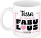 Bellatio Decorations Naam mok Tessa - wit - Fabulous - keramiek - 300 ml - cadeau collega beker - cadeau