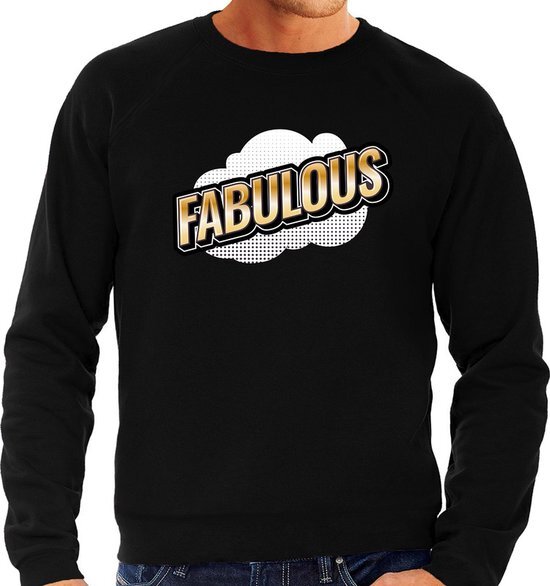 Bellatio Decorations Fabulous fun tekst sweater voor heren zwart in 3D effect S