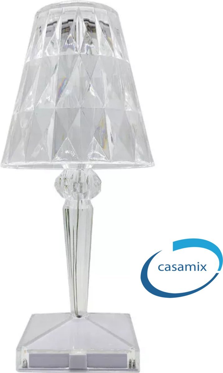 casamix Tafellamp Crystal -Casamix- Nachtlampje - RGB kleurfunctie- Diamond Effect - Touch - Afstandsbediening- Oplaadbaar-Mooie effecten- LED long life lamp - diverse kleurbelichting