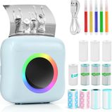 Equivera Mini Printer - Starterpack - Imprimante de poche - Imprimante portable - Imprimante mobile - Imprimante photo - Bleu