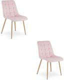 LEOBERT Set van 2 eetkamerstoelen SPLIT – Fluweel lichtroze – Eiken look poten – Modern design
