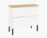 3xE living Armoire de salle de bain, modèle sur pied, 80 cm de large, avec structure nervurée sur le devant (16 mm), blanc et chêne clair, poignées fraisées, pieds carrés de 15 cm, dimensions : 80 x 46 x 7 cm