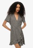 Superdry Mini-wikkeljurk met print en korte mouwen - Dames - Jurken - Viscose - UK16-EU44 - Ronnie geo mono