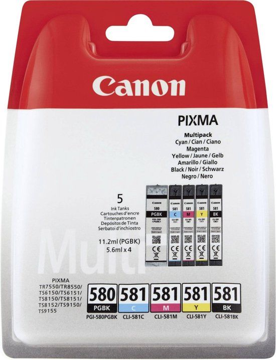 Canon PGI-580/CL-581 Ink Cartridge Multipack - Black, Cyan, Magenta, Yellow - Original