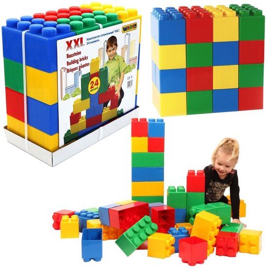 Wader Quality Toys Polesie Wader Bouwstenen set XXL 24-delig - Bouwplaats thema - 1+ jaar