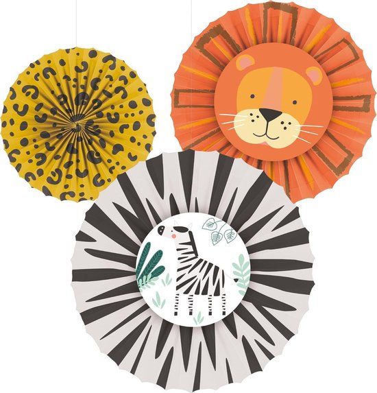 Amscan Decoratiewaaiers Jungle Papier Oranje/geel/zwart 3 Stuks