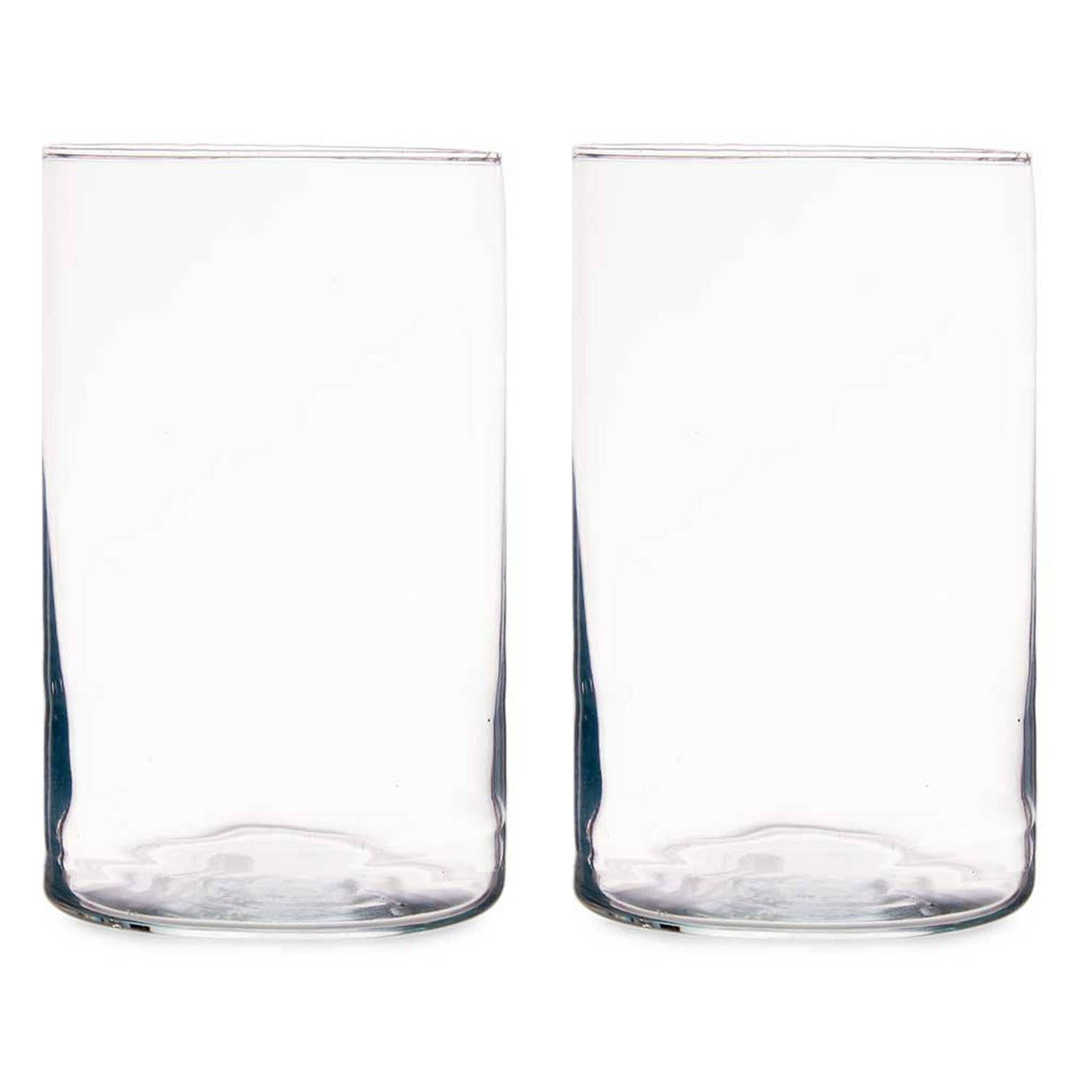 Gift Decor Bloemenvazen 2x Stuks - Cilinder Vorm - Transparant Glas - 12 x 20 cm - Vazen