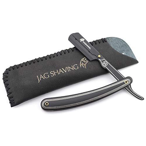 Jag Shaving Zwarte Professionele Rechte Cut Keel Razor Rvs Traditionele Kapper Scheren Mens Scheermes voor Perfect Scheren Komt in Lederen Pouch