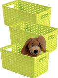 Plasticforte Opbergmand - 3x - Kastmand - rotan kunststof - limegroen - 5 Liter - 15 x 28 x 13 cm