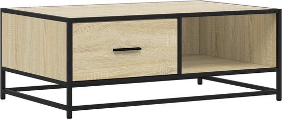 vidaXL Salontafel 90x57x35 cm bewerkt hout en metaal sonoma eiken