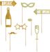 PartyDeco foto prop set Champagne - Bruiloft - goud - set 8x stuks - 20-40 cm