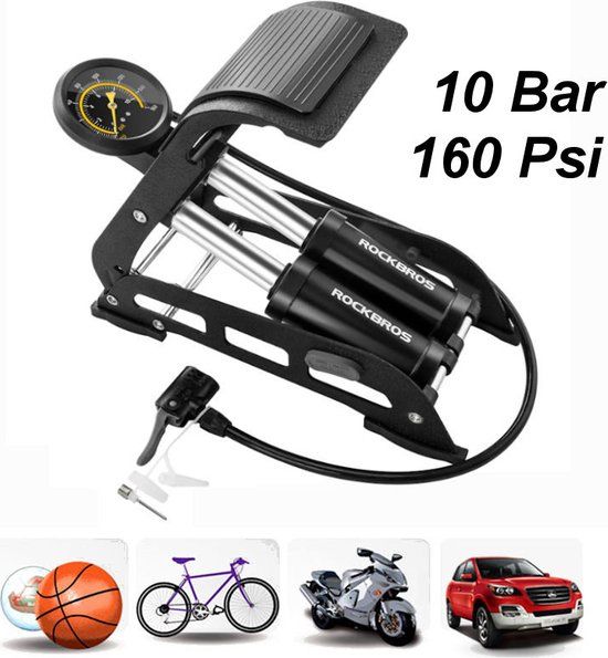 Decopatent PRO Luxe Voetpomp - Fietspomp met Dubbele Cilinder en Manometer - 12 bar/170 Psi