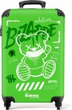 NoBoringSuitcases.com® - Handbagage koffer lichtgewicht - Reiskoffer trolley - Wit silhouet van een teddybeer in street art stijl - Rolkoffer met wieltjes - Past binnen 55x40x20 en 55x35x25