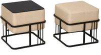[en.casa] Krukje en bijzettafel Tas vierkant 38x38x38 cm 2-in-1 set beige en zwart