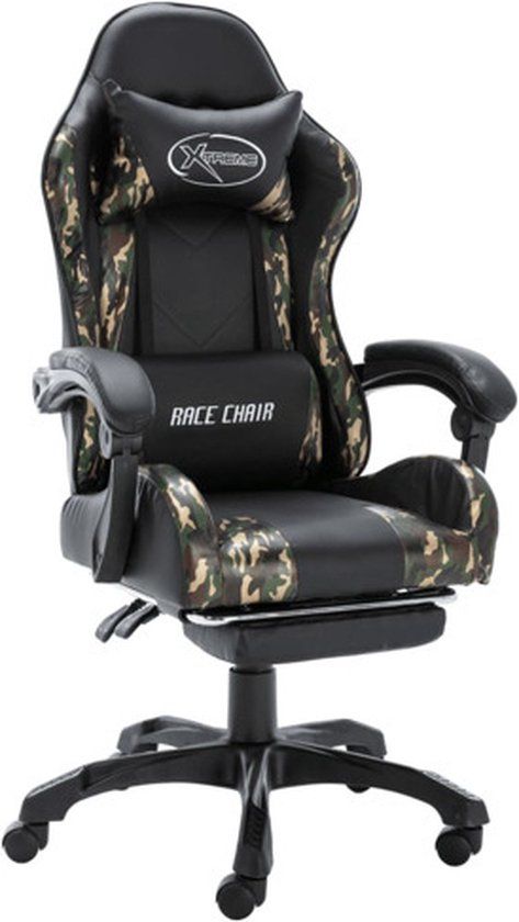 vidaXL Racestoel met voetensteun kunstleer zwart en camouflage