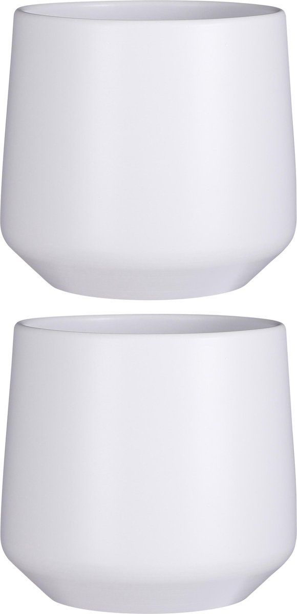Mica Decorations bloempot - mat wit keramiek - 26x28 cm - 2 stuks