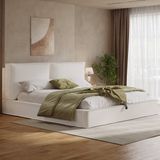 MODFU Gestoffeerd Tweepersoonsbed - Hydraulische Opbergruimte - Minimalistisch - Slaapkamer - Bouclé - Beige - 180 X 200 Cm