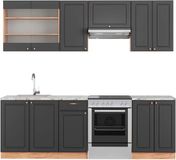 Vicco Fame-Line Unité de cuisine complète – 240 cm, marbre WB anthracite, style champêtre/chêne kraft doré