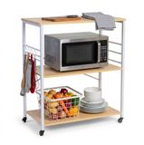 Merkloos / Sans marque Relaxdays Keukentrolley op wieltjes - 89 x 80 x 40 cm - 6 haakjes - natuur-wit