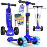 KIDIZ® Kinderstep - 3 wielen Step - Scooter - Kinderscooter X-Pro2 met PU LED oplichtende wielen Opvouwbaar pedaal Kinderstepjes in hoogte verstelbare City Scooter voor jongens en meisjes 3-12 jaar - Zwart / Blauw