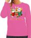 Bellatio Decorations Foute Kersttrui - sweater - kerstsokken met diertjes - Merry Christmas - roze - voor dames XS