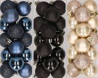 Merkloos / Sans marque Kaemingk B.V. 42x stuks kleine kunststof kerstballen zwart, champagne en nachtblauw 3 cm