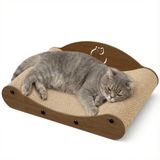 Gimars Compacte Katten Krabplank 43 cm, Modern Bankdesign van Versterkt Golfkarton met Houten Achtersteun - Ideaal voor Kleine Ruimtes & Appartementen, Walnoot