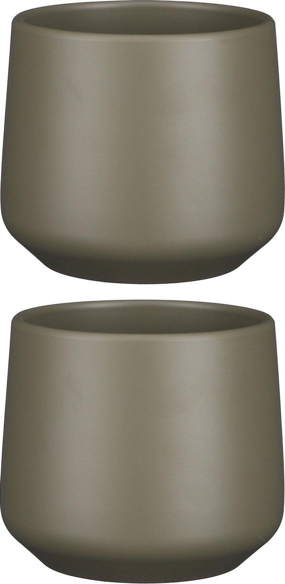 Mica Decorations Bloempot - Mat Donkergroen - Keramiek - H15.5 x D17 cm - 2 Stuks
