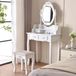 Shally Dogan Make-uptafel met kruk model Elena met 10 ledlampen, spiegel met tafel en laden van wit hout, comfortabele gevoerde zitting, spiegel voor make-up, koud en warm licht