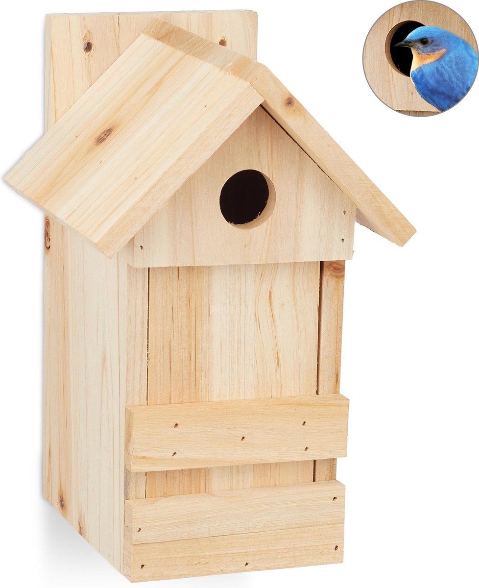 Relaxdays Nestkast Vogels - Vogelhuisje - Houten Vogelhuis - Nestkastje - Hangend - Natuur