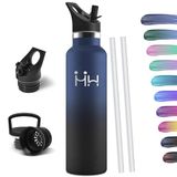 Honeyholly Drinkfles 1L, Bpa-Vrij, Waterfles, Roestvrij Staal, Thermosfles, Uitlaatveilige Isolerende Fles Dubbelwandig, Waterfles, Thermoskan, Met Stro, Drinkfles Koolstofdioxide