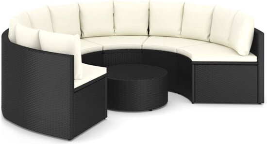 vidaXL 7-delige Loungeset met kussens poly rattan zwart