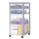 Iris Ohyama, Tour de rangement en plastique sur roulettes, 2 tiroirs profonds et 2 petits tiroirs, gris, facile à ouvrir, meuble de rangement, fournitures de bureau, pour chambre à coucher, salle de bain et bureau, sans BPA, DC-322