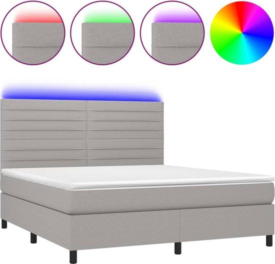 vidaXL Boxspring met matras en LED stof lichtgrijs 160x200 cm