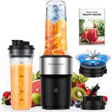 KitchenMonster 900W Persoonlijke Blender - Hoge Snelheid Smoothie Maker met RVS Messen, Krachtige Elektrische Blender voor Onderweg, 700 ml Fles met Deksel