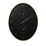 Well Home Moderne wandklok met thermometer en hygrometer, gouden rand, 34,5 x 27,1 cm