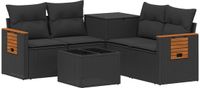 vidaXL Bankstel - 6-delig - Zwart - Poly Rattan en Staal