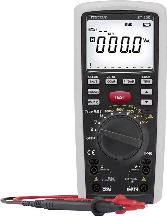 VOLTCRAFT ET-200 Isolatiemeter 50 V, 100 V, 250 V, 500 V, 1000 V 20 Gâ„¦