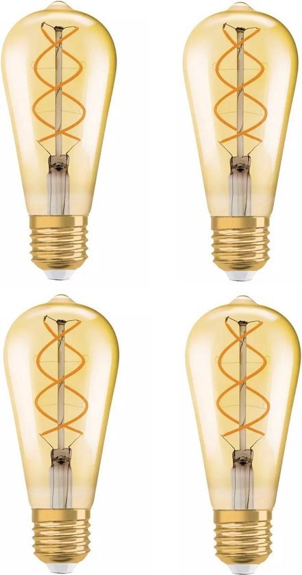 Osram 4 stuks led Rustieklamp ST64 E27 4.5W 2000K Goud dimbaar