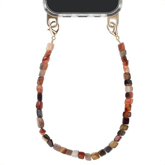 Selencia Universeel Telefoonkoord - Polskoord met Natuurstenen - Telefoon Ketting - GSM Koord - Earth Tones