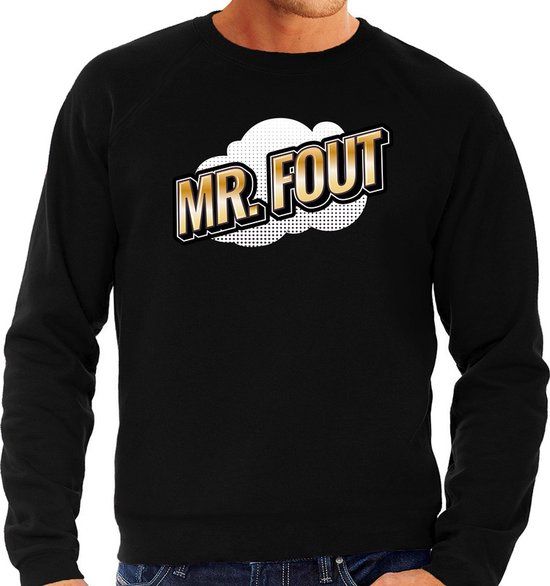 Bellatio Decorations Foute Mr. Fout sweater in 3D effect zwart voor heren - foute fun tekst trui / outfit - popart S