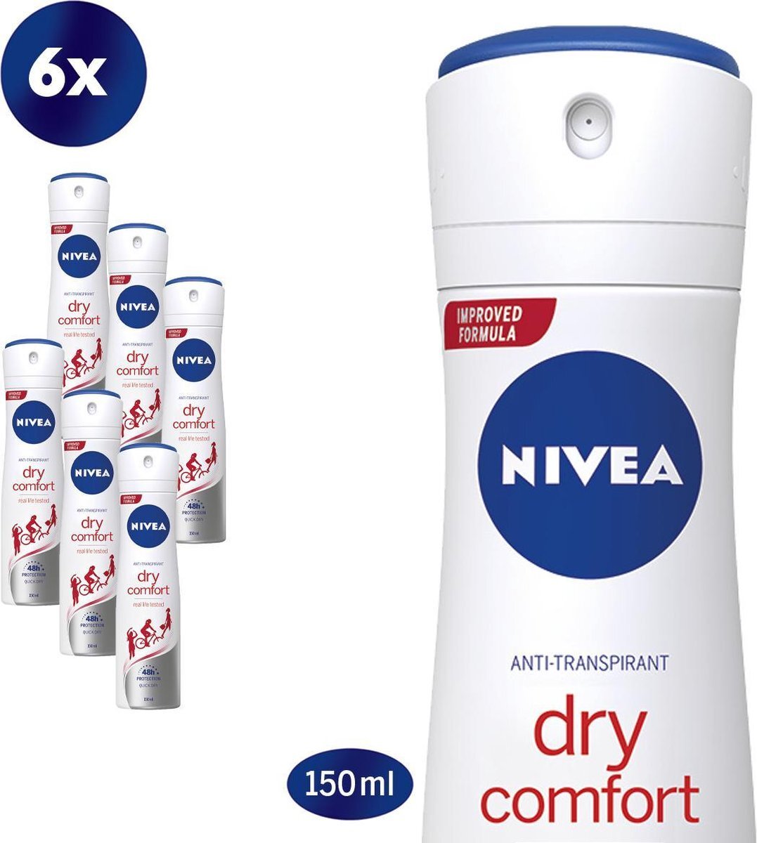 Nivea Dry Comfort Deodorant Spray - 6 x 150 ml - Anti-Transpirant - Voordeelverpakking