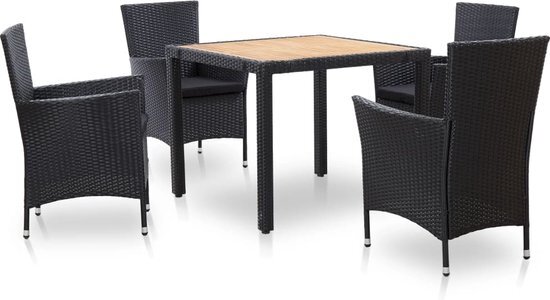 vidaXL 5-delige Tuinset met kussens poly rattan zwart