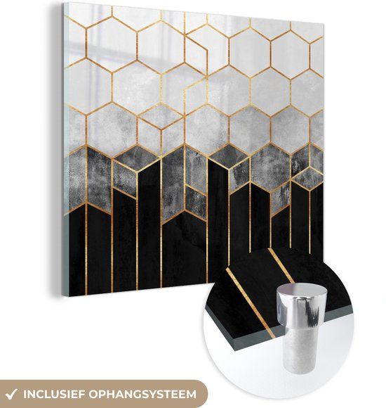 MuchoWow® Glasschilderij 50x50 cm - Acrylaat - Goud - Vierkant - Modern - Muurdecoratie