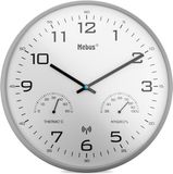 Mebus Moderne radiogestuurde wandklok met temperatuur- en vochtigheidsweergave, 30 cm, Grijs